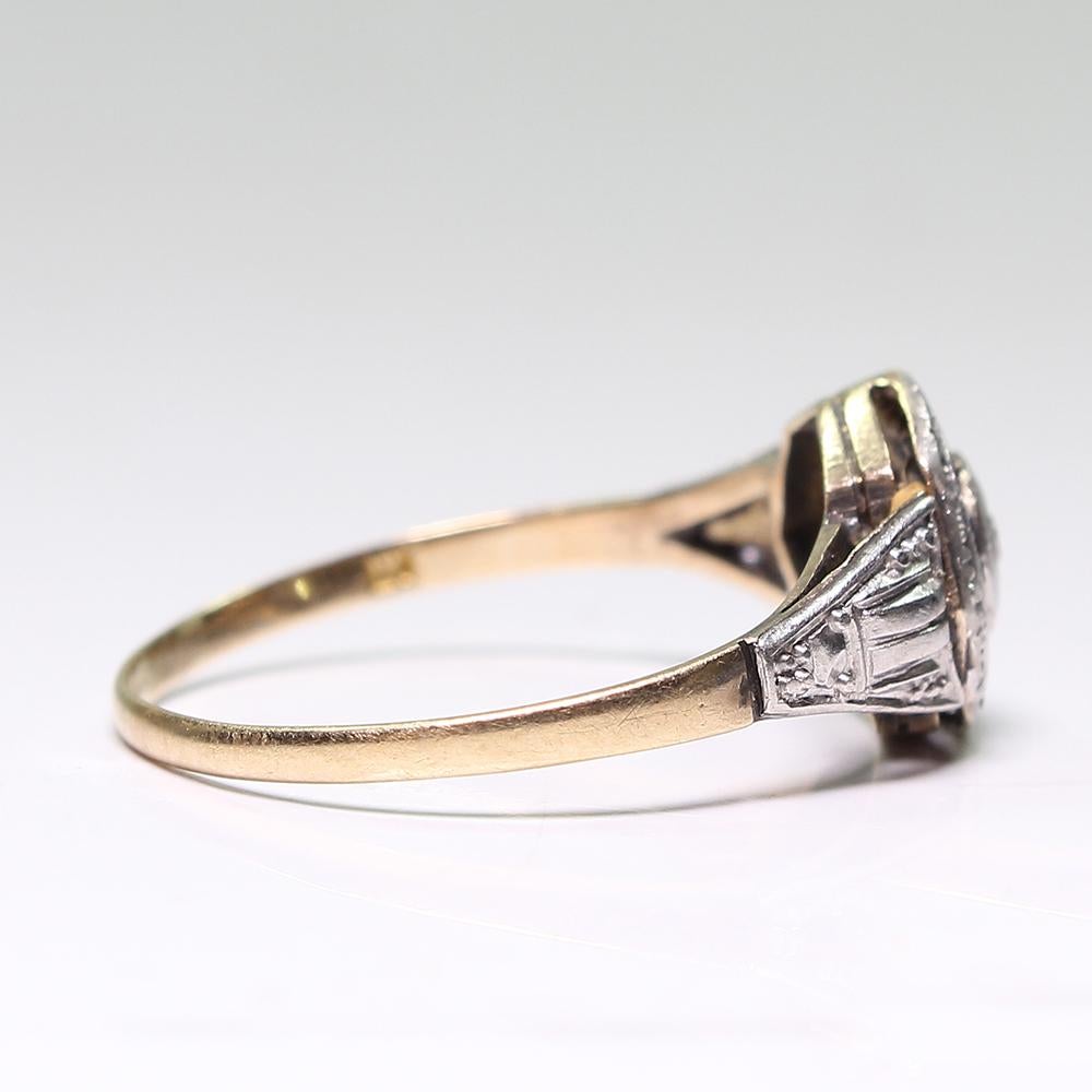 Old Mine Cut Antique Art Deco 18 Karat Gold Diamond and Sapphire Ring