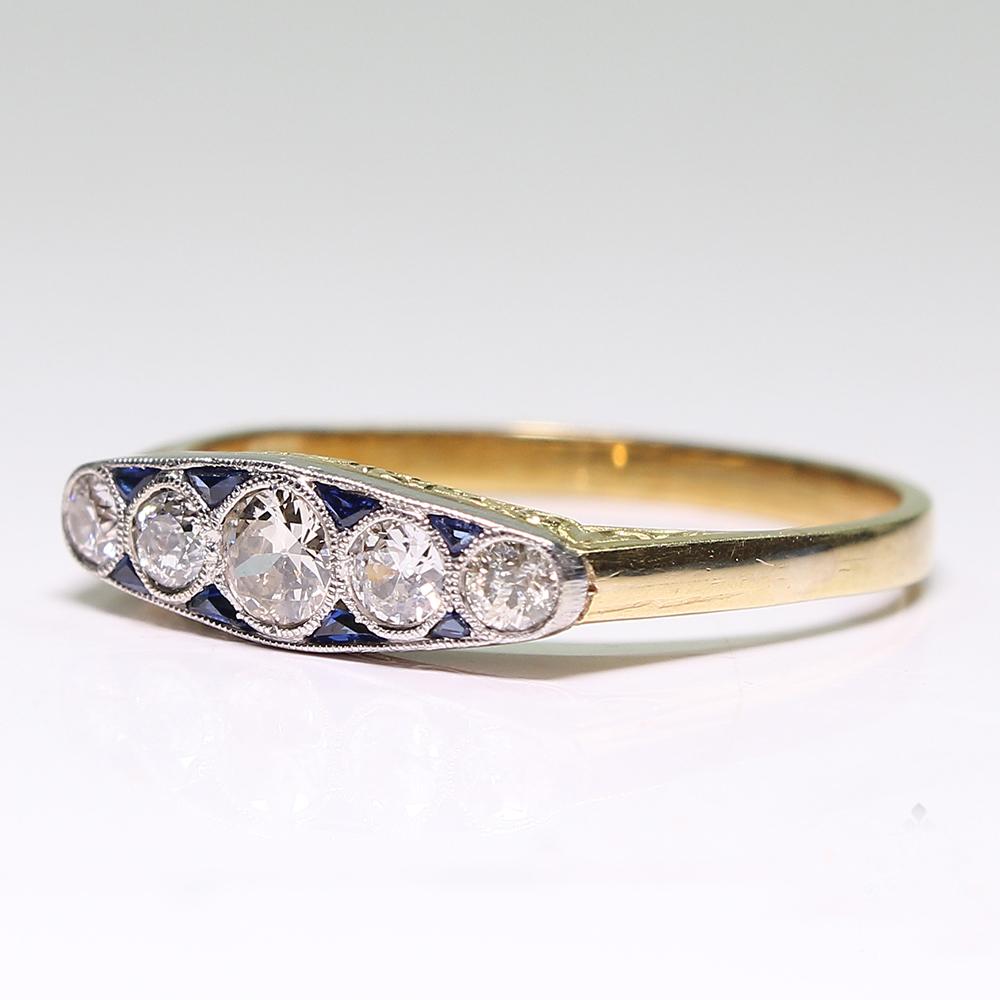 Women's or Men's Antique Art Deco 18 Karat Gold Diamond and Sapphire Ring