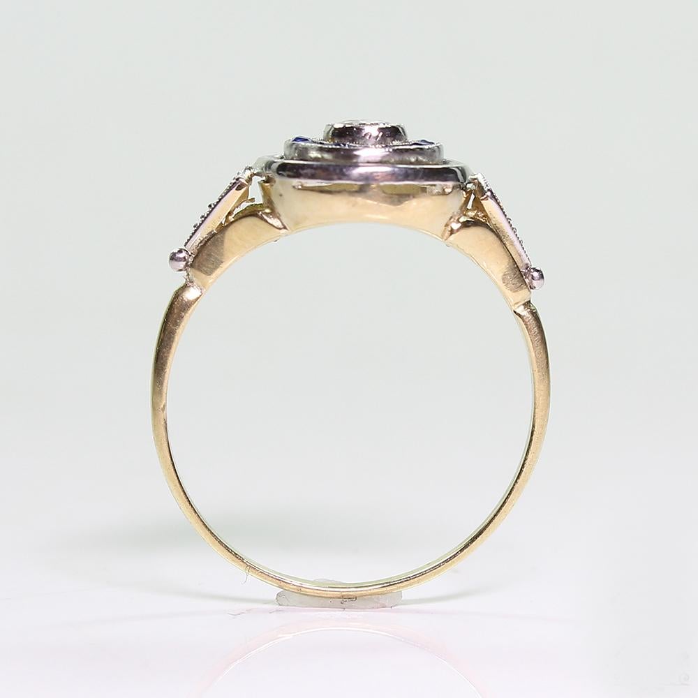 Antique Art Deco 18 Karat Gold Diamond and Sapphire Ring 1