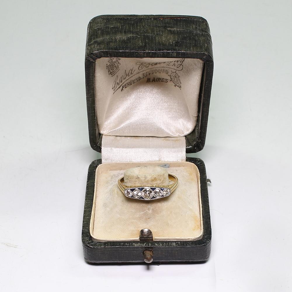 Antique Art Deco 18 Karat Gold Diamond and Sapphire Ring 3