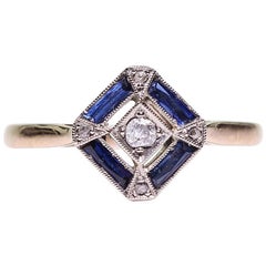 Antique Art Deco 18 Karat Gold Diamond and Sapphire Ring