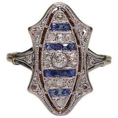 Antique Art Deco 18 Karat Gold Diamond and Sapphire Ring Antique Art Deco 18 Karat Gold Diamond and Sapphire Ring