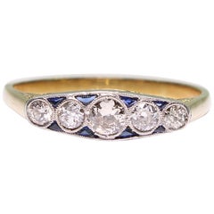 Antique Art Deco 18 Karat Gold Diamond and Sapphire Ring