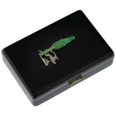 Antique Art Deco 18-Karat Gold, Lacquer, Jade & Diamond Vanity Case, circa 1920