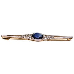 Antique Art Deco 18 Karat Gold Sapphire and Diamond Brooch