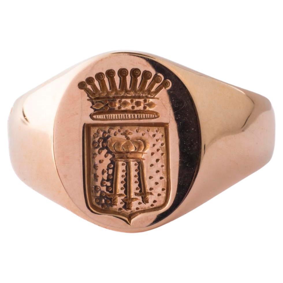 A symbol of rank and power is the face of this important looking Art Deco French Signet ring c. 1920. Note any dark line is from the flash of the camera and is not an imperfection. The gold is 18kt, the French standard. A crown on a signet