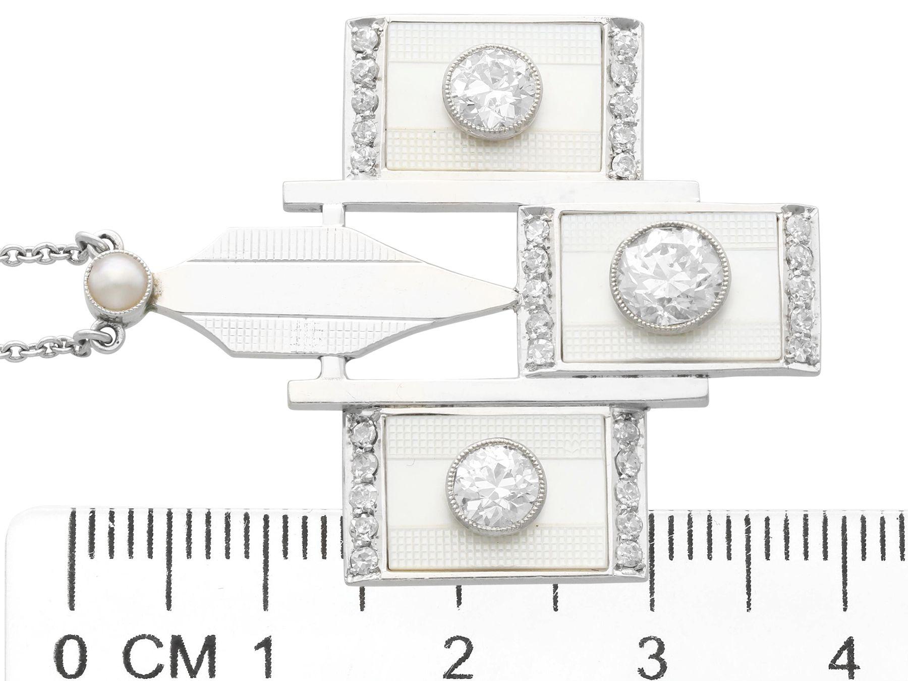 Art Deco 1.87 Carat Diamond Mother of Pearl White Gold Pendant For Sale 4