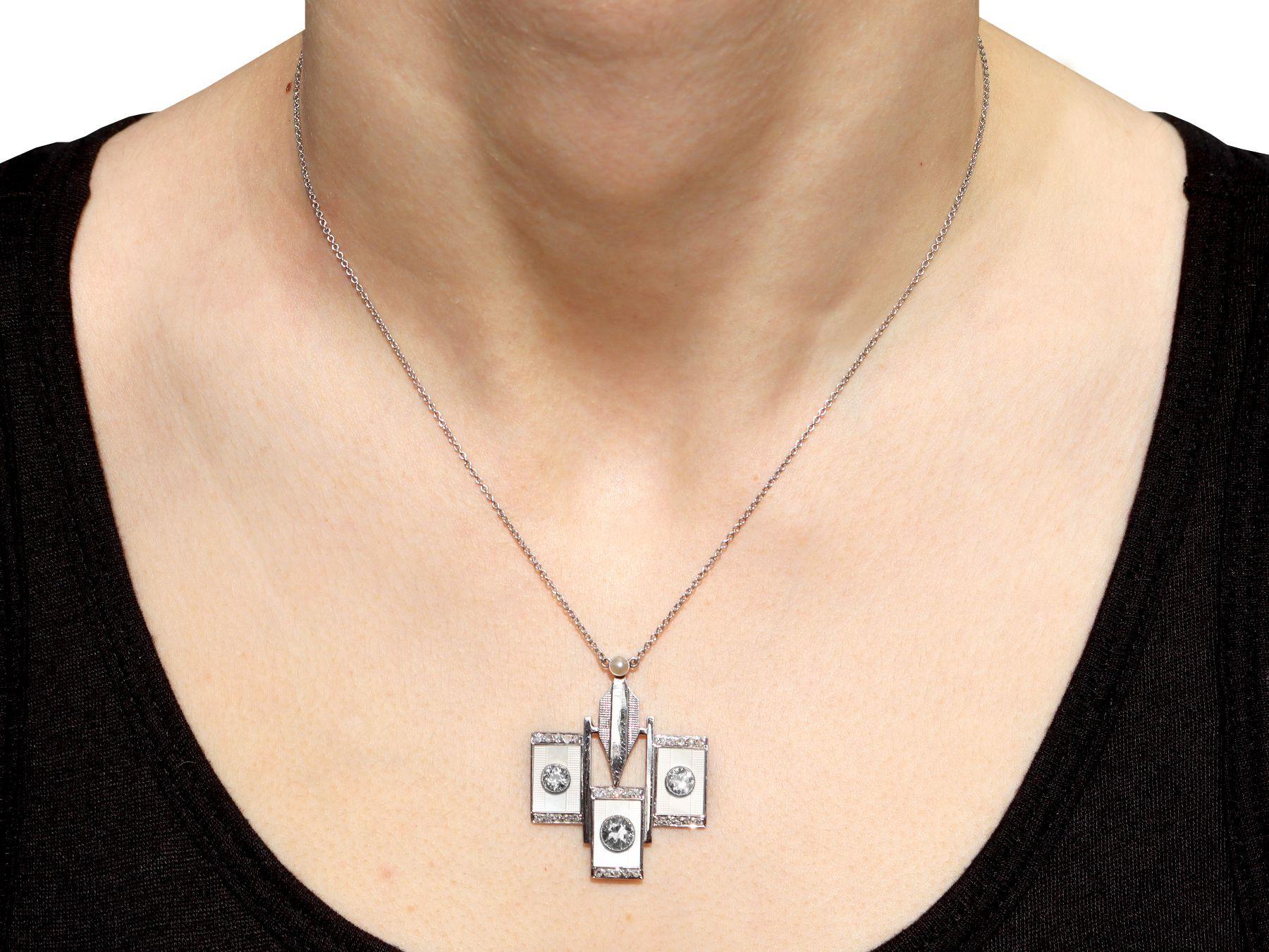 Art Deco 1.87 Carat Diamond Mother of Pearl White Gold Pendant For Sale 5