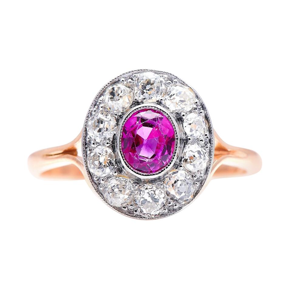 Antique, Art Deco, 18ct Gold and Platinum, Ruby and Diamond Ring