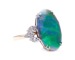 Antique, Art Deco, 18 Carat Gold, Black Opal and Diamond Ring