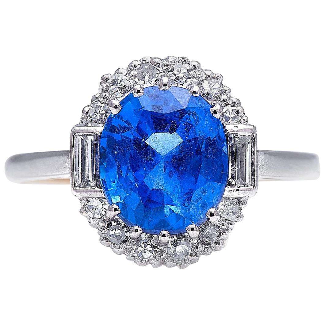 Antique, Art Deco, 18 Carat Gold, Burmese Sapphire and Diamond Cluster Ring For Sale