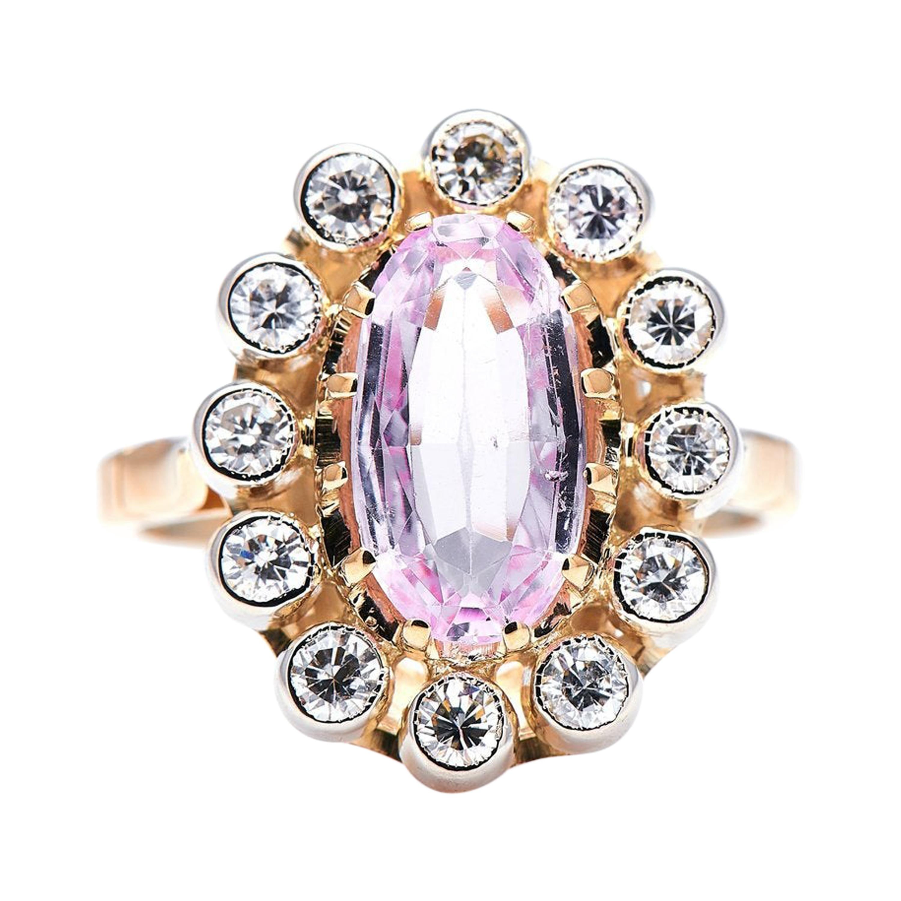 Antique, Art Deco, 18ct Gold, Pink Topaz and Diamond Cluster Ring For Sale