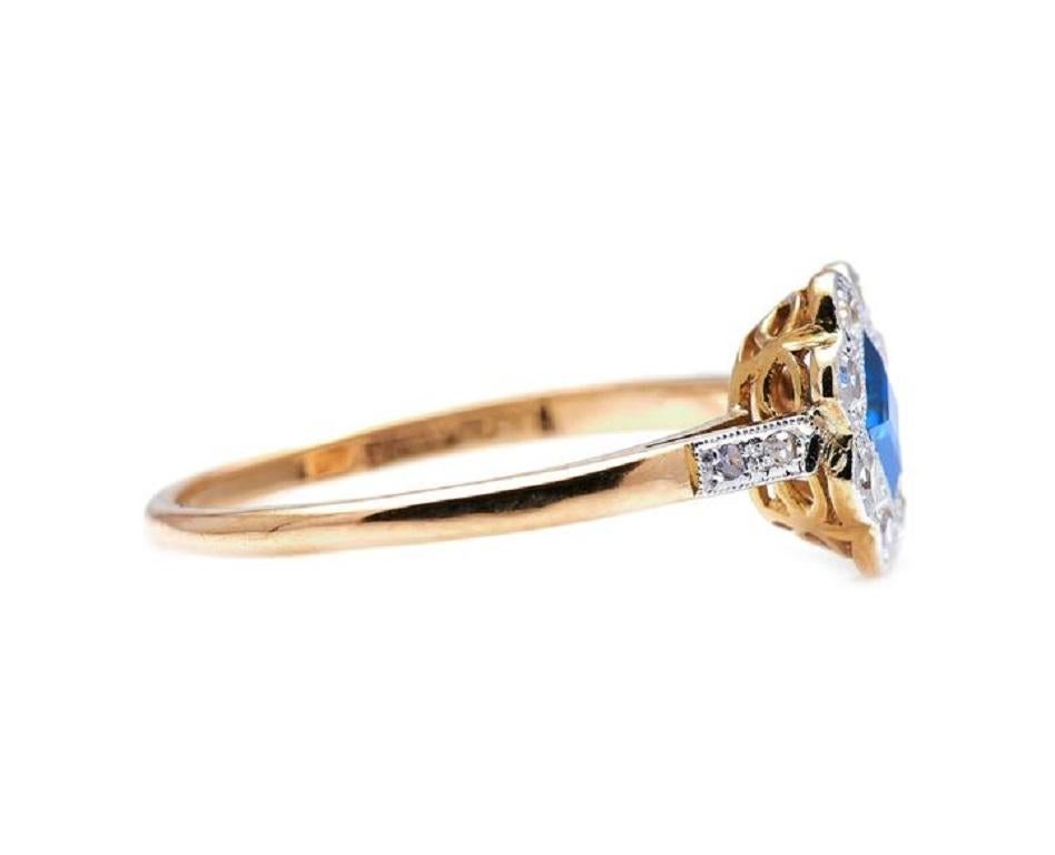 Princess Cut Antique, Art Deco, 18ct Gold, Sapphire and Diamond Engagement Ring