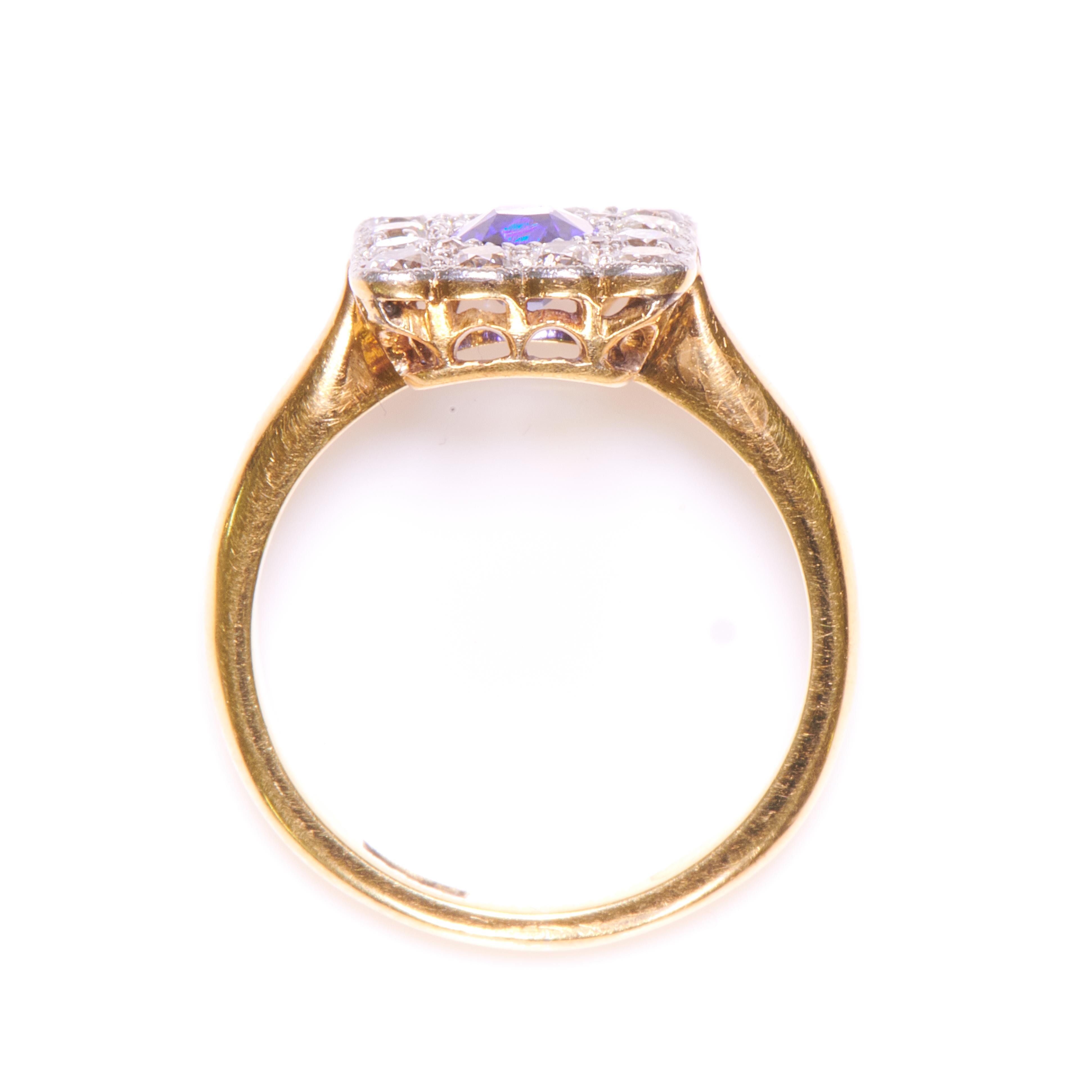 Antique, Art Deco, 18 Carat Gold, Sapphire and Diamond Engagement Ring In Excellent Condition For Sale In Rochford, Essex
