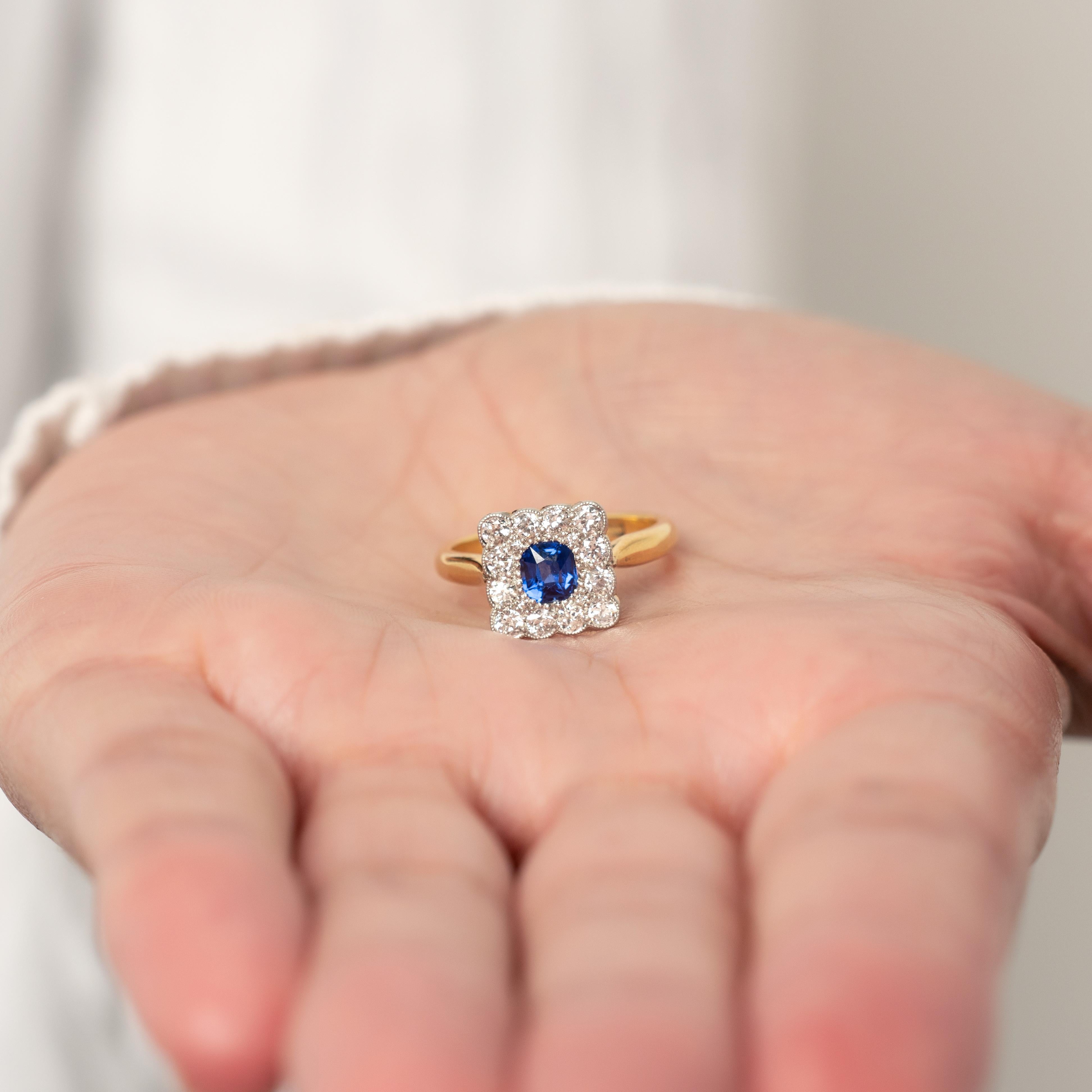 Women's Antique, Art Deco, 18 Carat Gold, Sapphire and Diamond Engagement Ring For Sale
