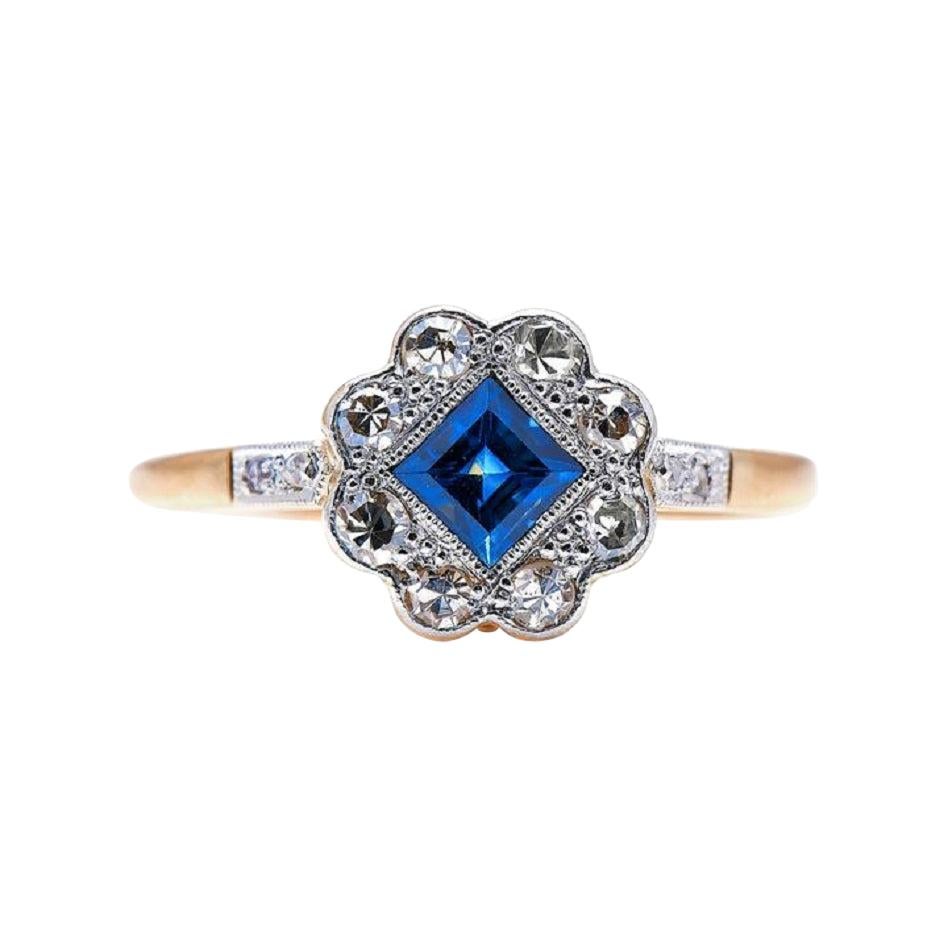 Antique, Art Deco, 18ct Gold, Sapphire and Diamond Engagement Ring