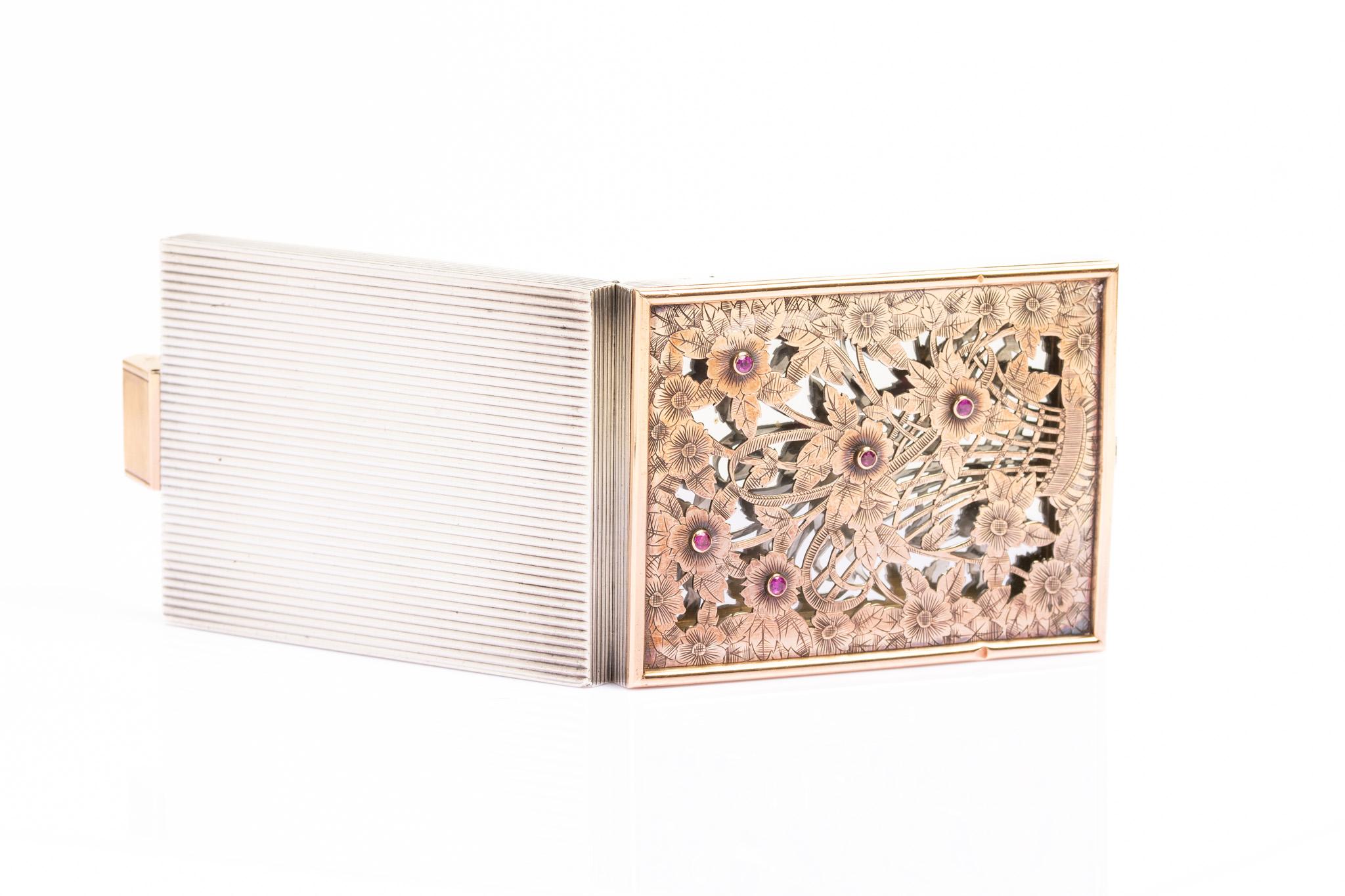 Scatola Minauidere Art Deco Boucheron in argento, oro 18 carati e rubini in vendita 5