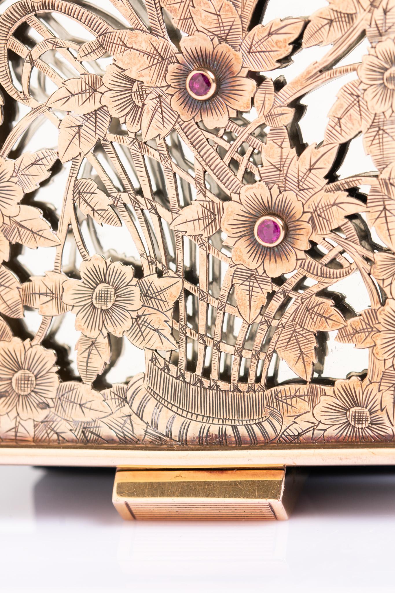 da uomo o donna Scatola Minauidere Art Deco Boucheron in argento, oro 18 carati e rubini in vendita