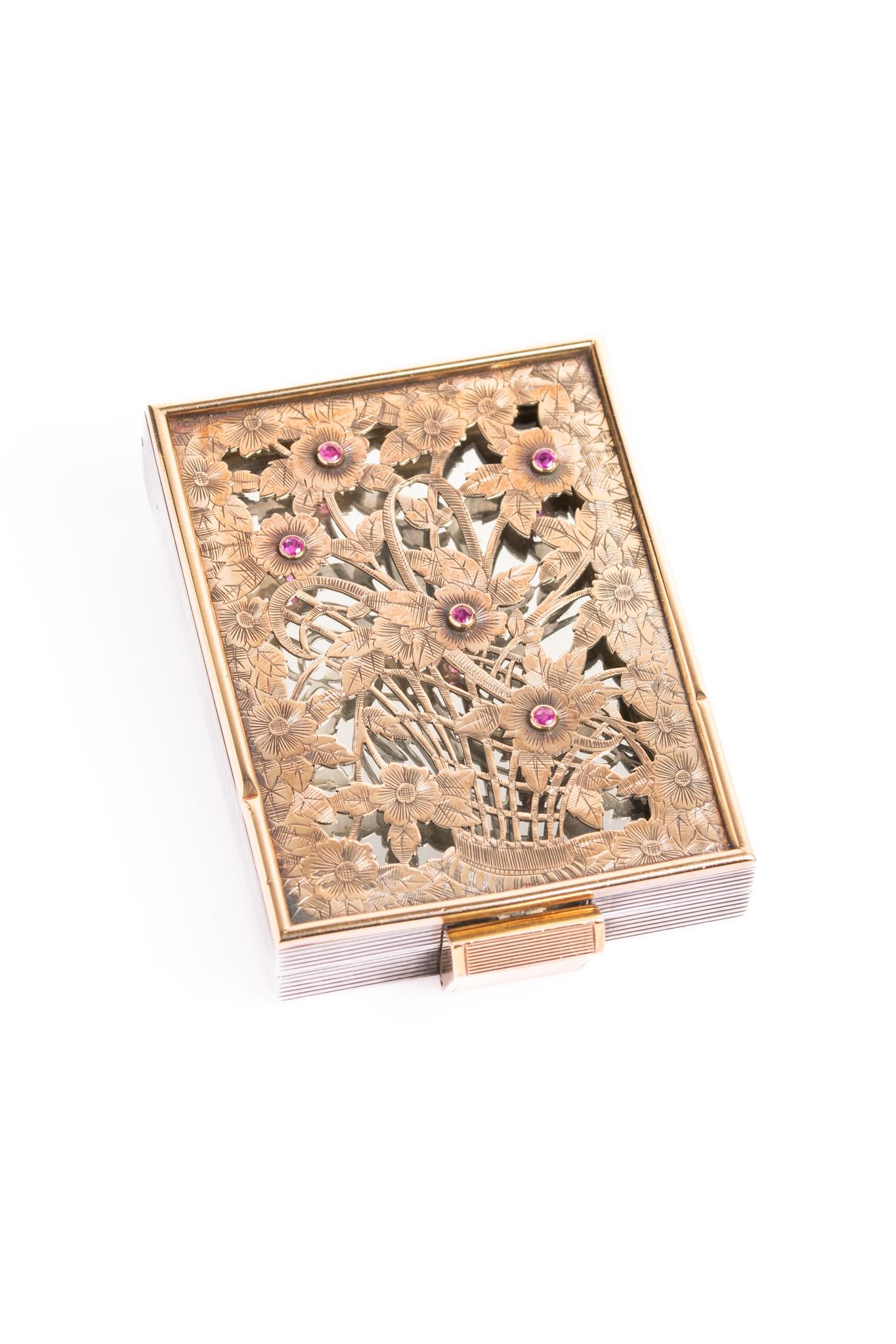 Scatola Minauidere Art Deco Boucheron in argento, oro 18 carati e rubini in vendita 2