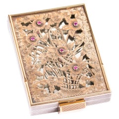 Scatola Minauidere Art Deco Boucheron in argento, oro 18 carati e rubini
