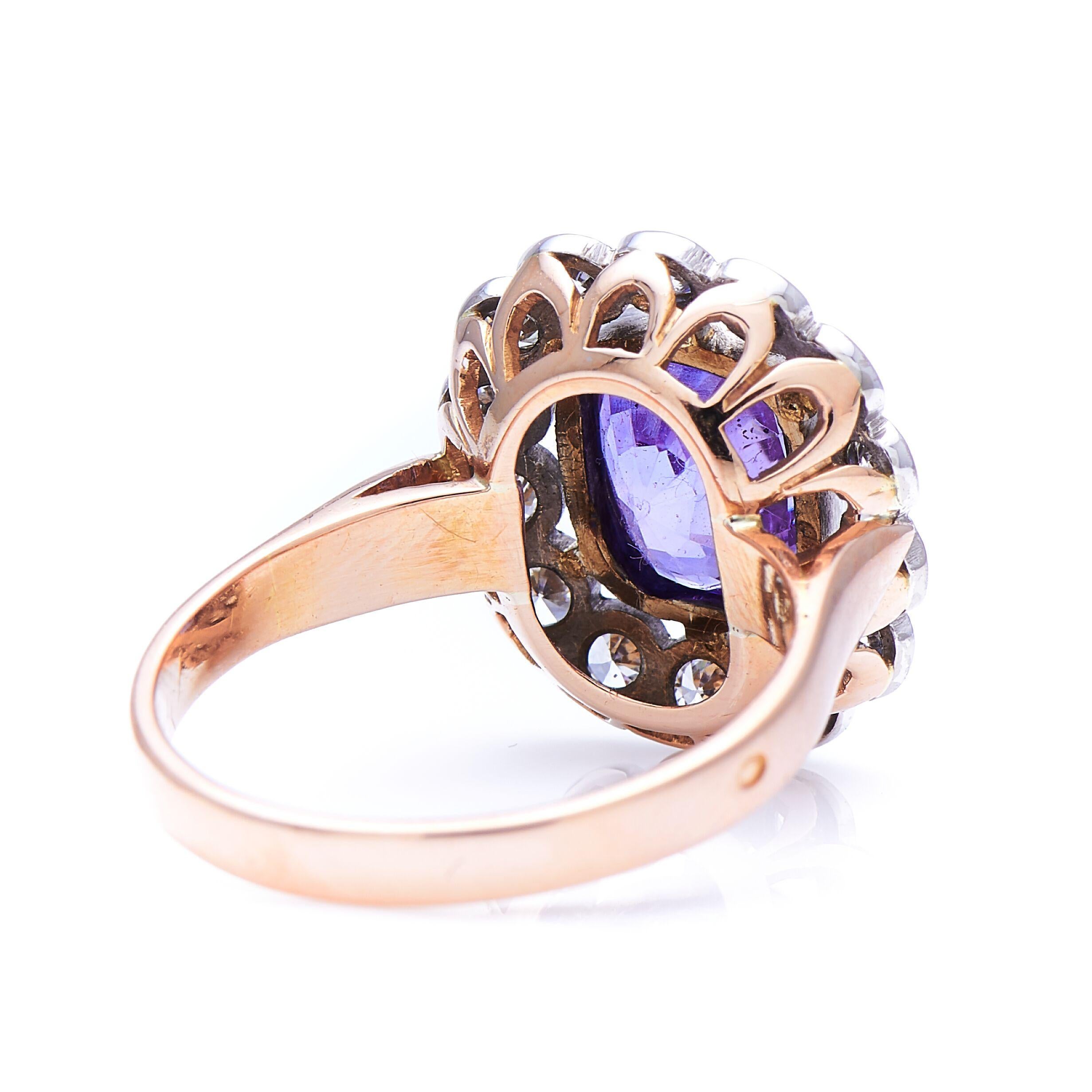 Cushion Cut Art Deco, 18 Carat Rose Gold, French, Natural ‘Color-Change’ Sapphire For Sale
