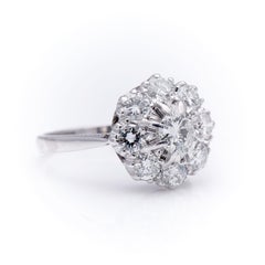 Antique, Art Deco, 18 Carat White Gold, 1920s, Diamond Cluster Engagement Ring
