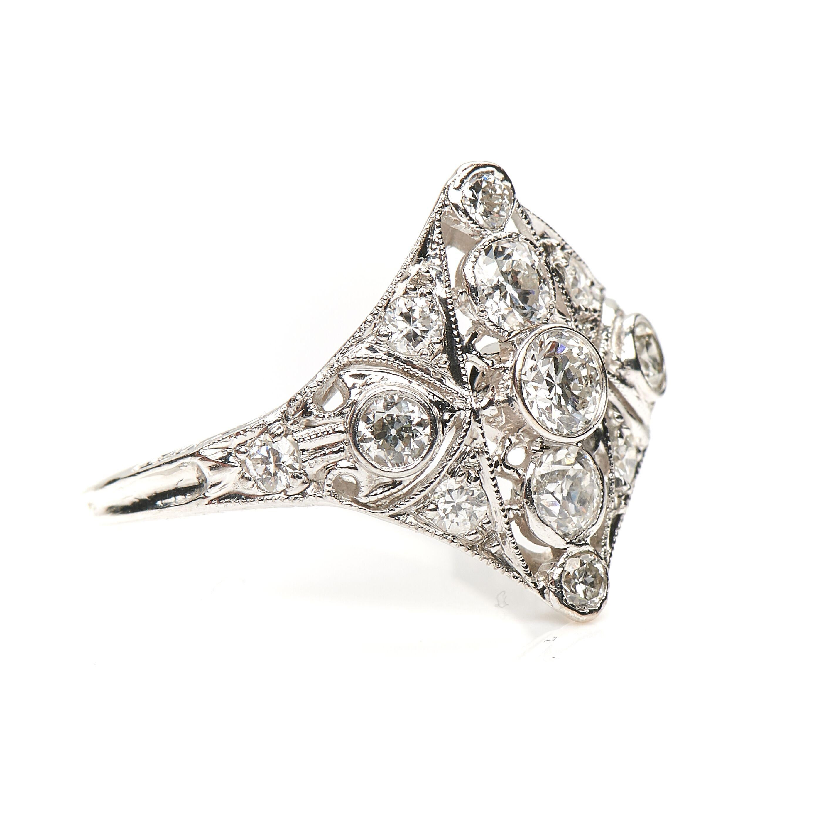 Diamond ring, early 20th century. The intricately pierced and millegrain-stippled setting of this ring showcase the heights of technical excellence reached by jewellers in the opening decades of the 20th century, when the discovery of platinum