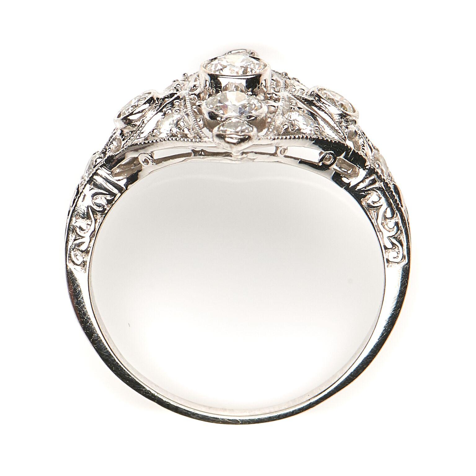 Old European Cut Antique Art Deco, 18 Carat White Gold, Diamond Engagement Ring