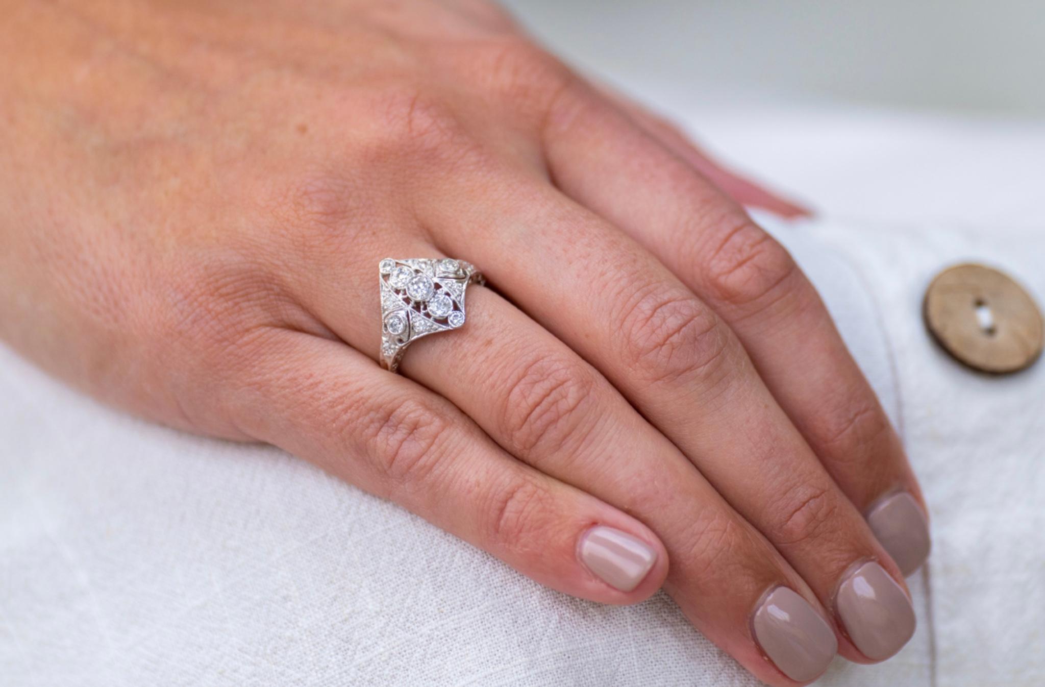 Women's Antique Art Deco, 18 Carat White Gold, Diamond Engagement Ring