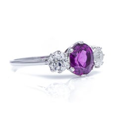 Art Deco, 18 Carat White Gold Rare Natural Purple Sapphire and Diamond Ring