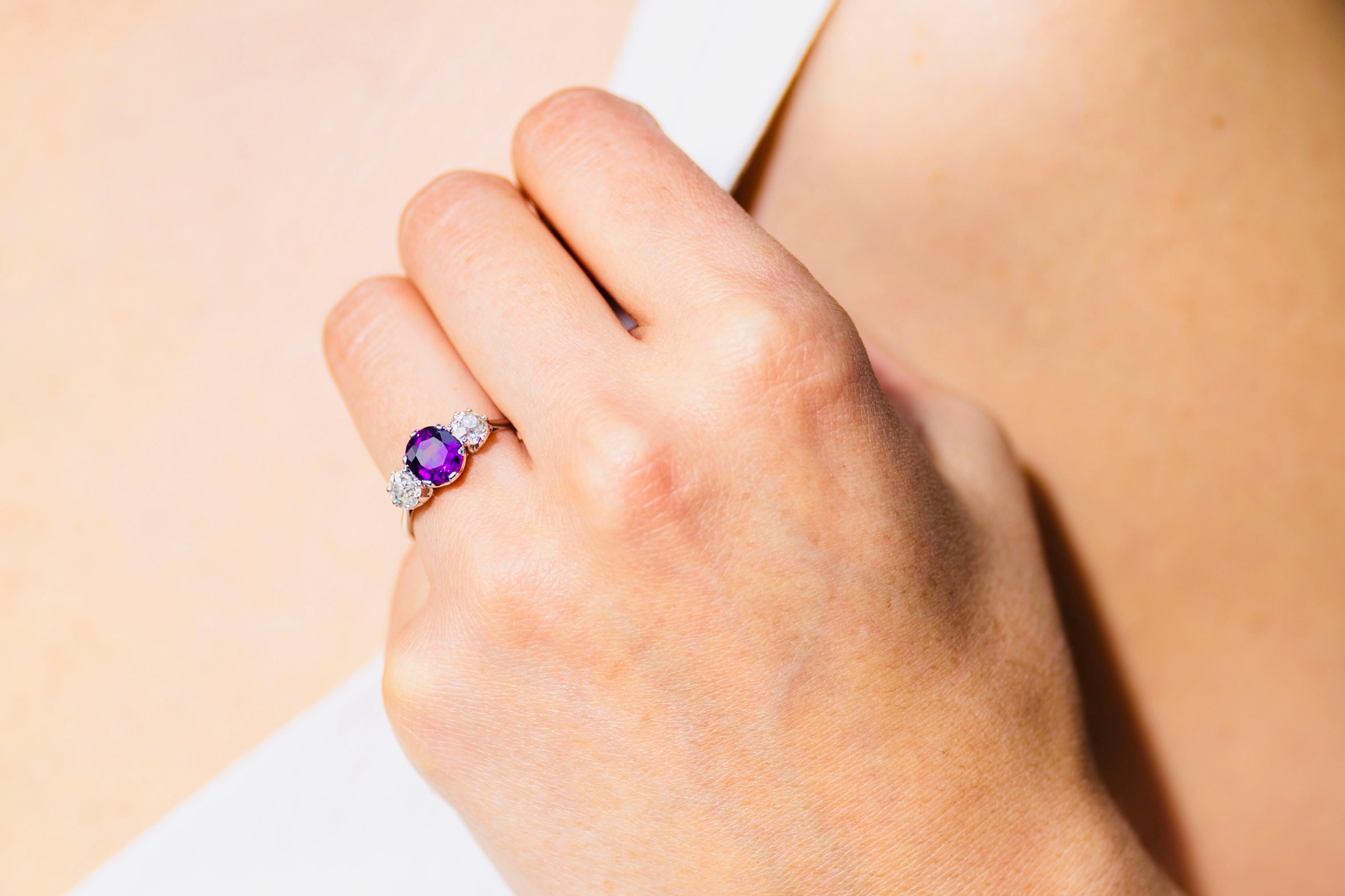 white gold purple sapphire ring