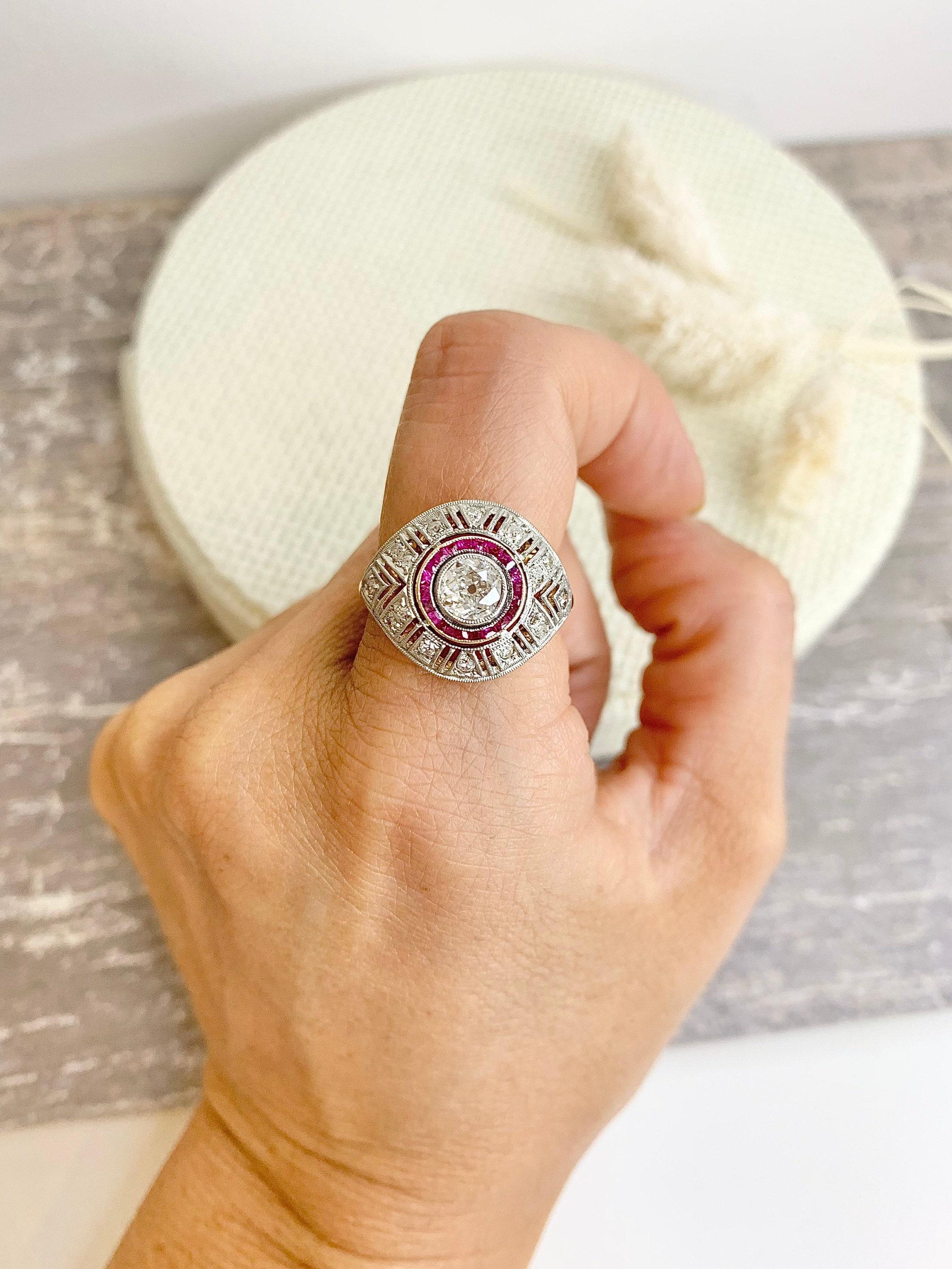 Antique Art Deco 18ct Yellow And White Gold Ruby And Diamond Target Ring For Sale 5