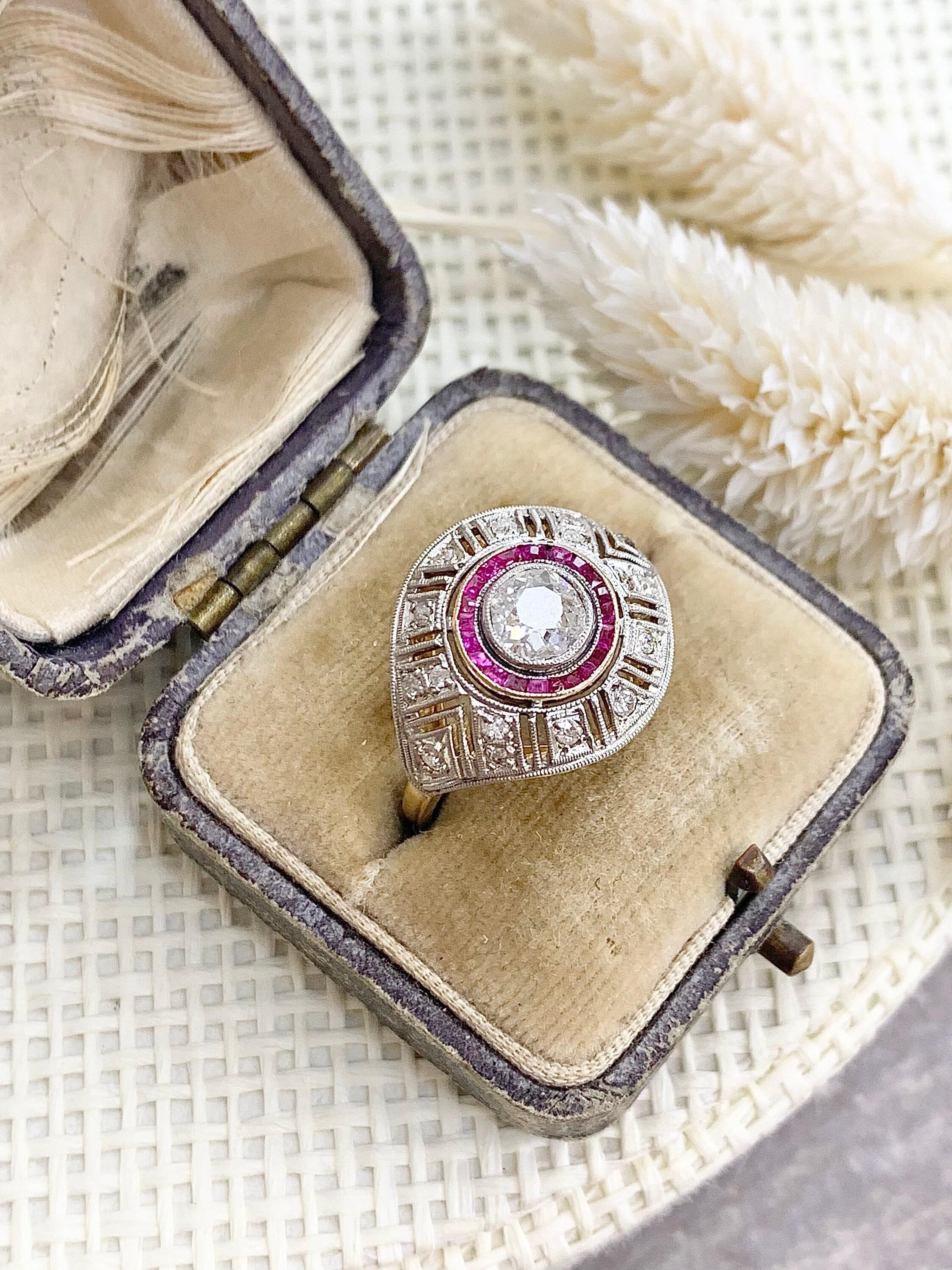 Antique Art Deco 18ct Yellow And White Gold Ruby And Diamond Target Ring For Sale 6