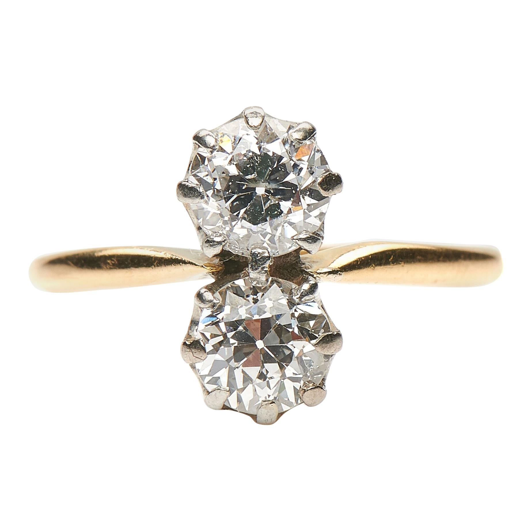 Antique, Art Deco, 18 Carat Gold, Platinum, Diamond Two-Stone Engagement Ring