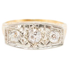 Antique Art Deco 18K & 14K Gold 0.70ct Old Diamond Three Stone Engagement Ring