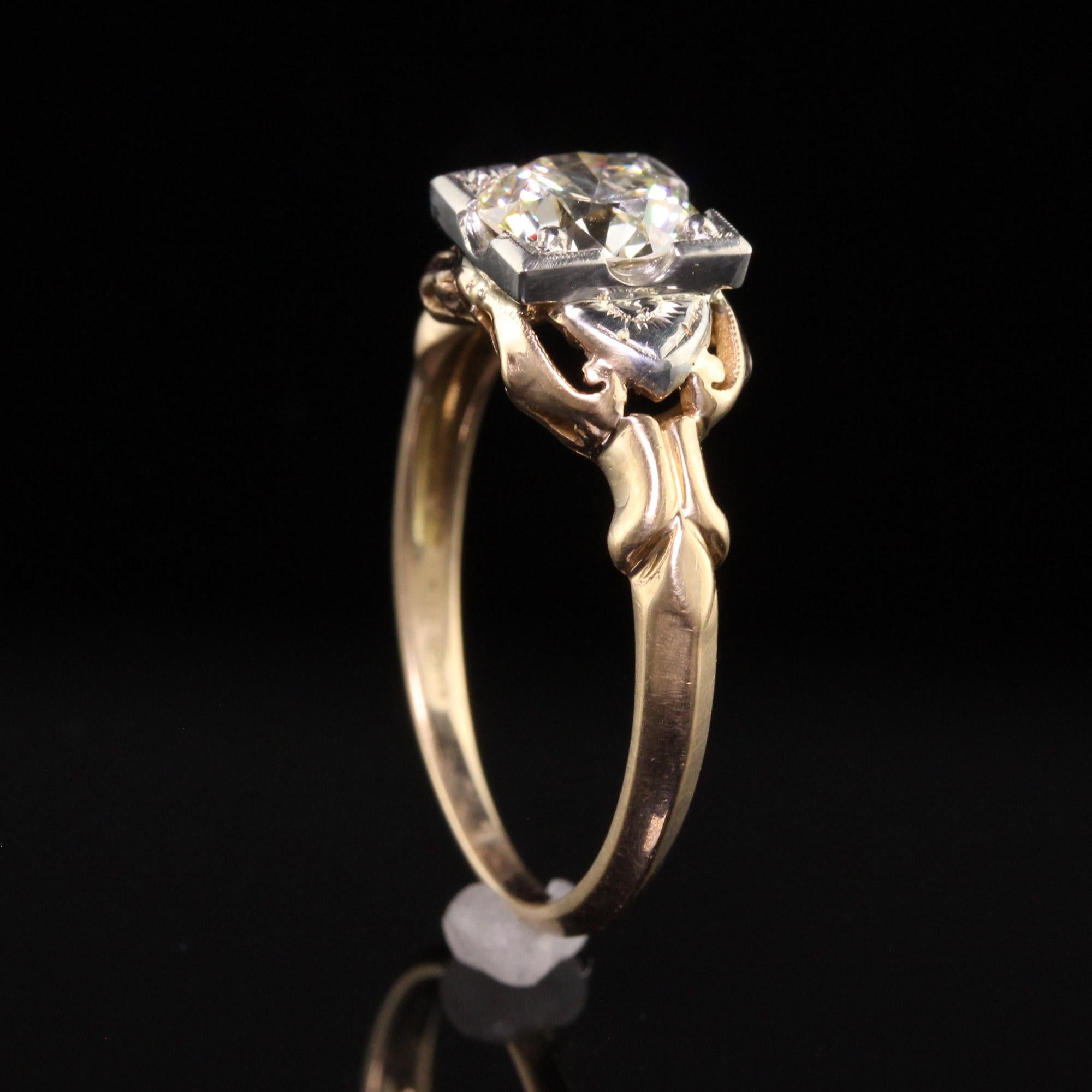 Old European Cut Antique Art Deco 18K and 14K Yellow Gold Old Euro Diamond Engagement Ring