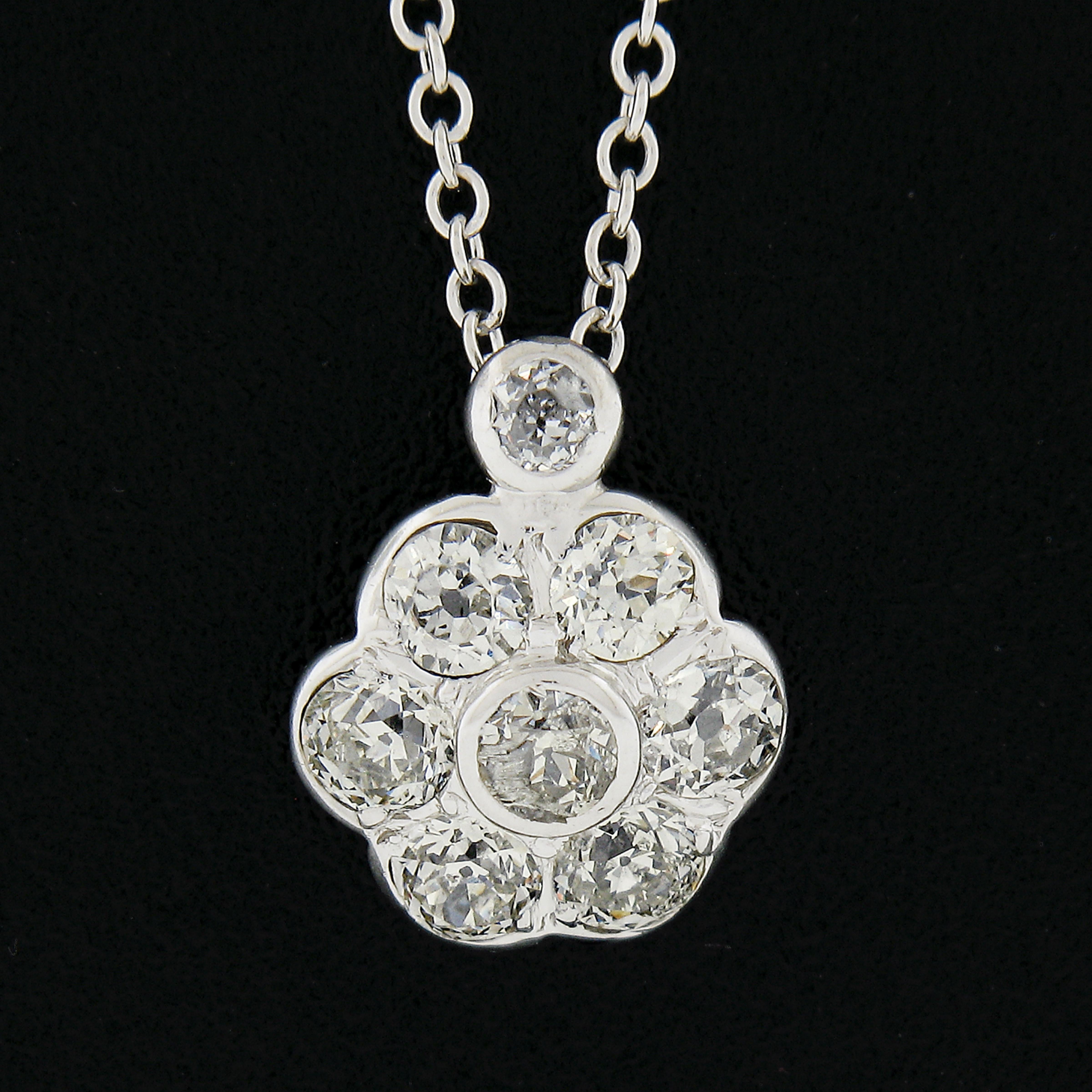 Art déco Antique Art Deco Or 18K 0.60ctw Diamond Flower Cluster Pendentif w/ Chain en vente