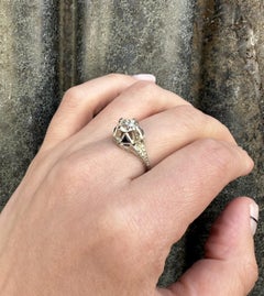 Antique Art Deco 18k Gold 0.90ct Diamond & Sapphire Hand Engraved Wheat Ring