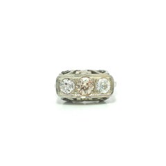 Antique Art Deco 18k Gold 3 Fiery Old European 1.26ct Diamond Engraved Work Ring