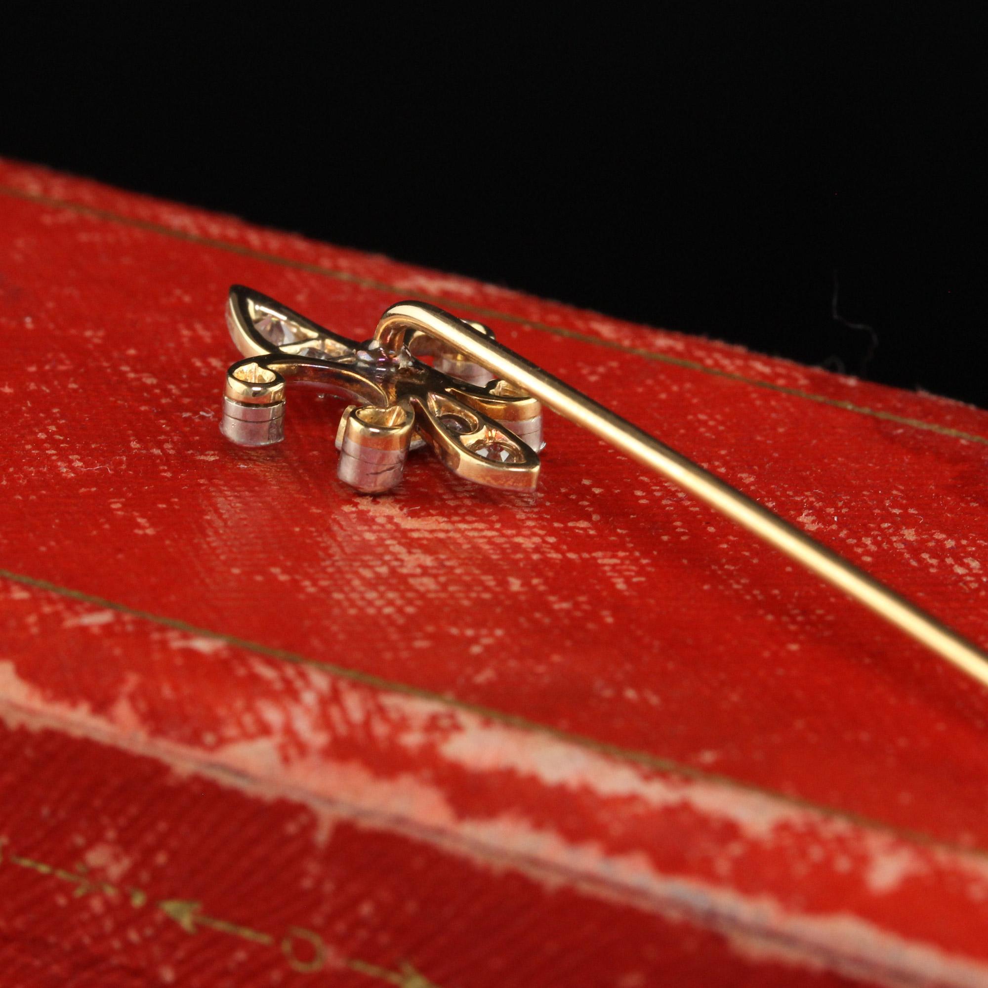 Antike Art Deco 18K Gold und Platin Fleur De Lis Diamant Stick Pin im Zustand „Gut“ im Angebot in Great Neck, NY