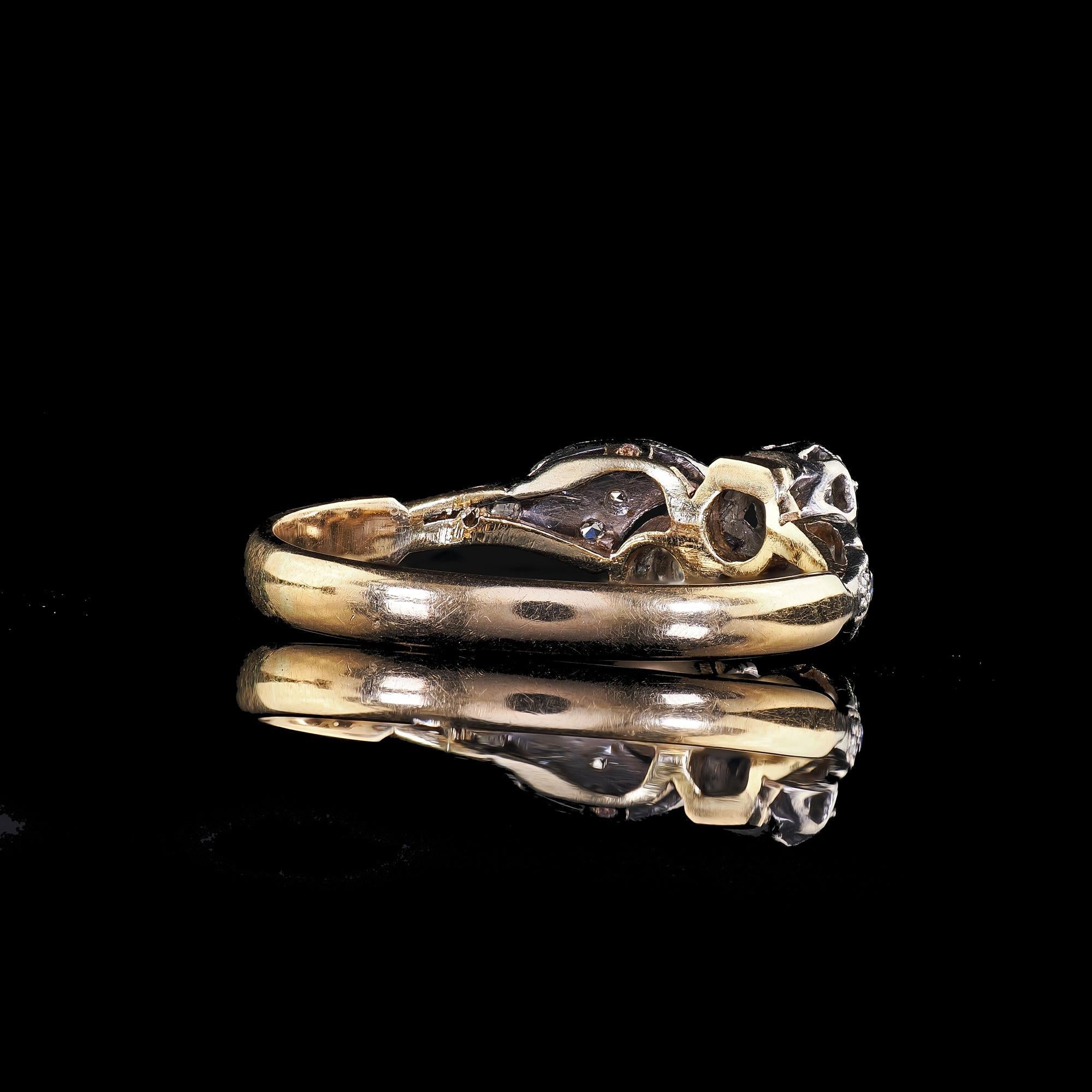 Antiker Art Deco 18K Gold und Platin Altschliff Diamant Toi Et Moi Ring im Angebot 2