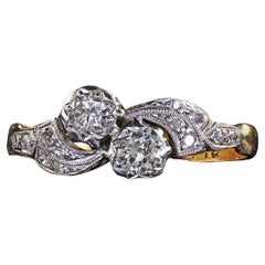 Bague ancienne Art Déco en or 18K et platine diamant taille ancienne Toi Et Moi