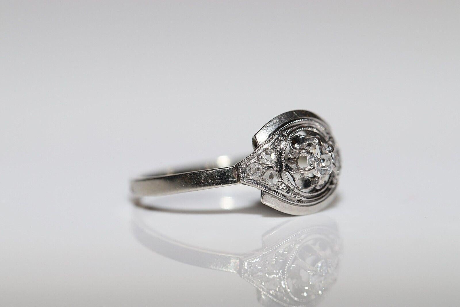 Antiker Art Deco 18k Gold Circa 1930er Jahre Natürlicher Diamant Dekorierter Ring im Angebot 5