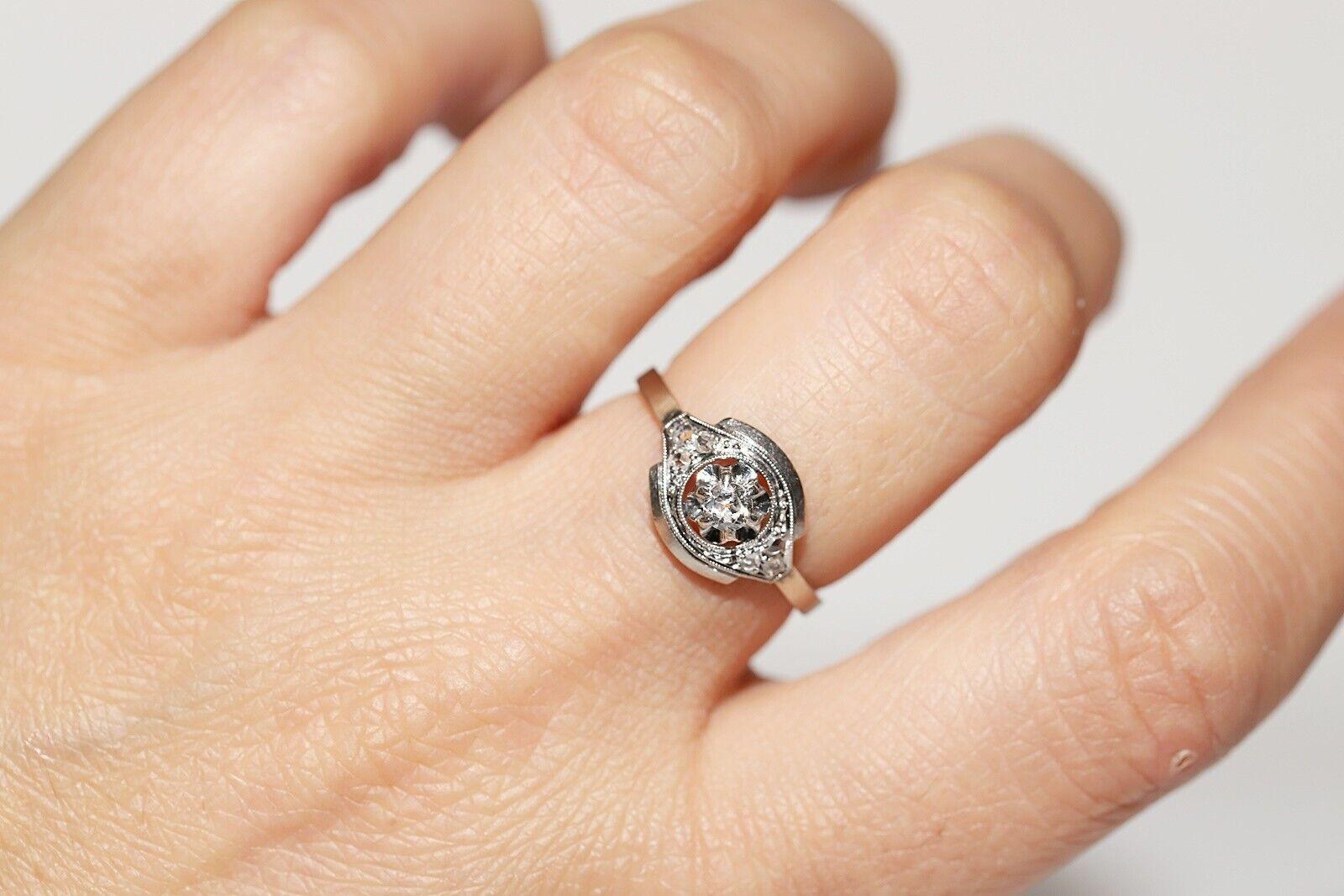 Antiker Art Deco 18k Gold Circa 1930er Jahre Natürlicher Diamant Dekorierter Ring Damen im Angebot