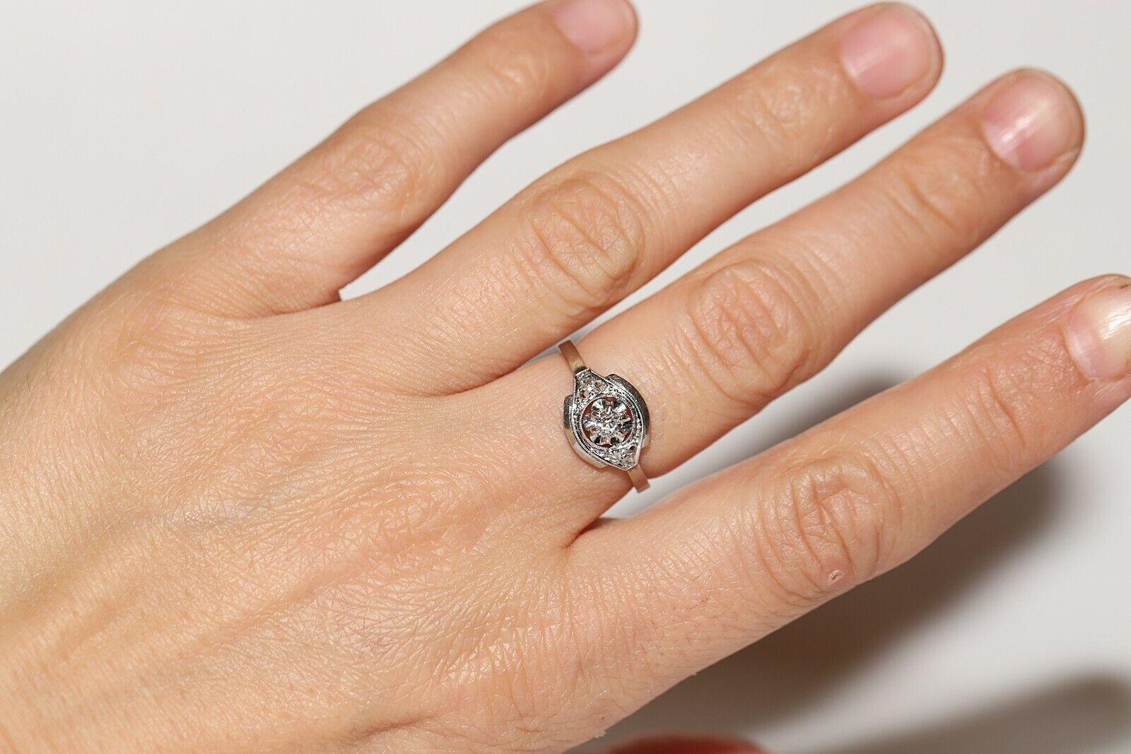 Antiker Art Deco 18k Gold Circa 1930er Jahre Natürlicher Diamant Dekorierter Ring im Angebot 1