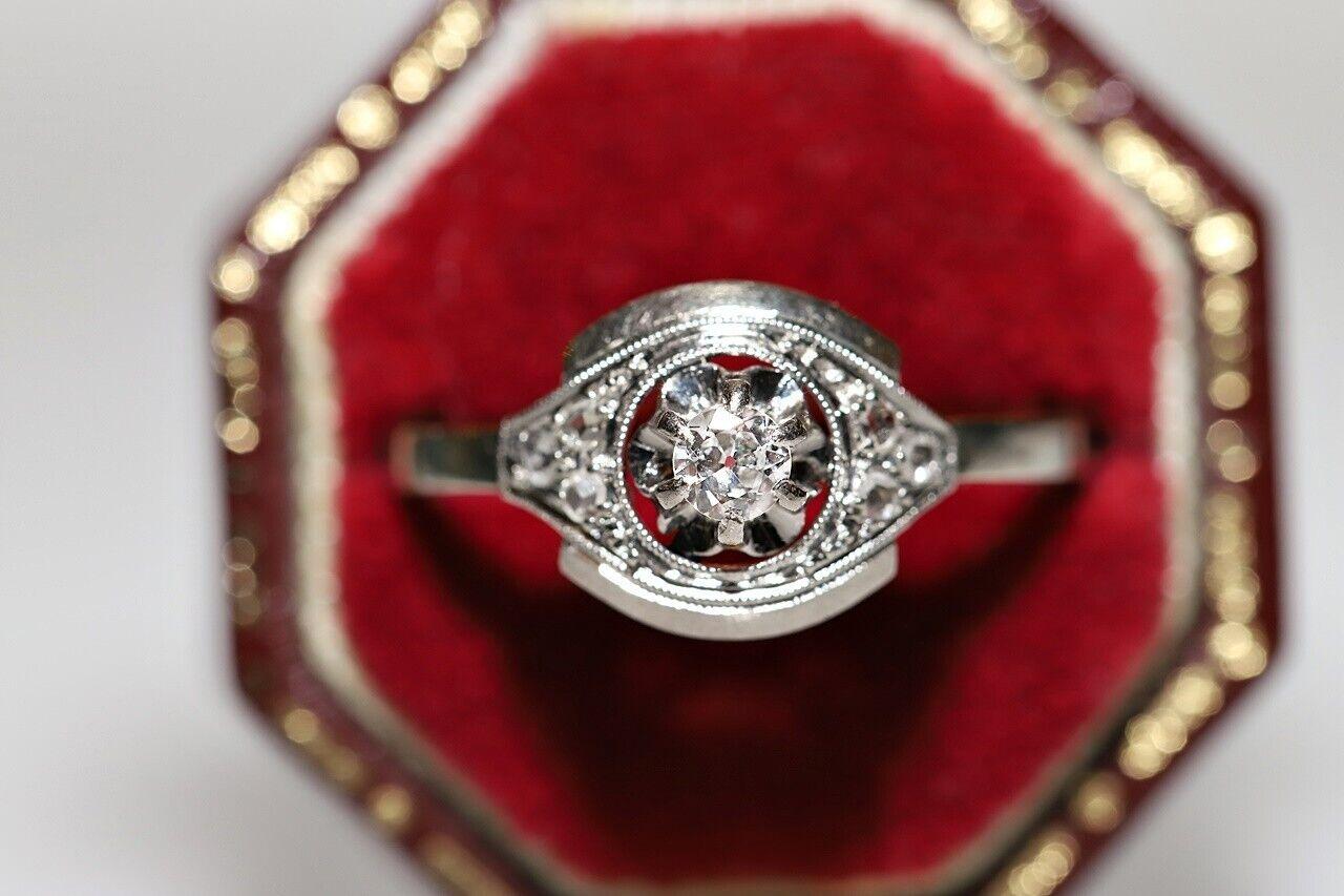 Antiker Art Deco 18k Gold Circa 1930er Jahre Natürlicher Diamant Dekorierter Ring im Angebot 2