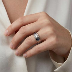 Antique Art Deco 18K Gold Diamond & Sapphire Ring