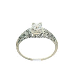 Antique Art Deco 18k Gold Gia 0.54ct Cushion Diamond Filigree Engagement Ring