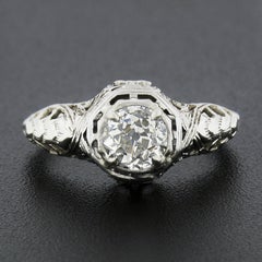 Antique Art Deco 18k Gold GIA 0.94ctw European Diamond Filigree Engagement Ring