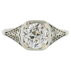 Antique Art Deco 18k Gold GIA 1.84ctw European Diamond Filigree Engagement Ring